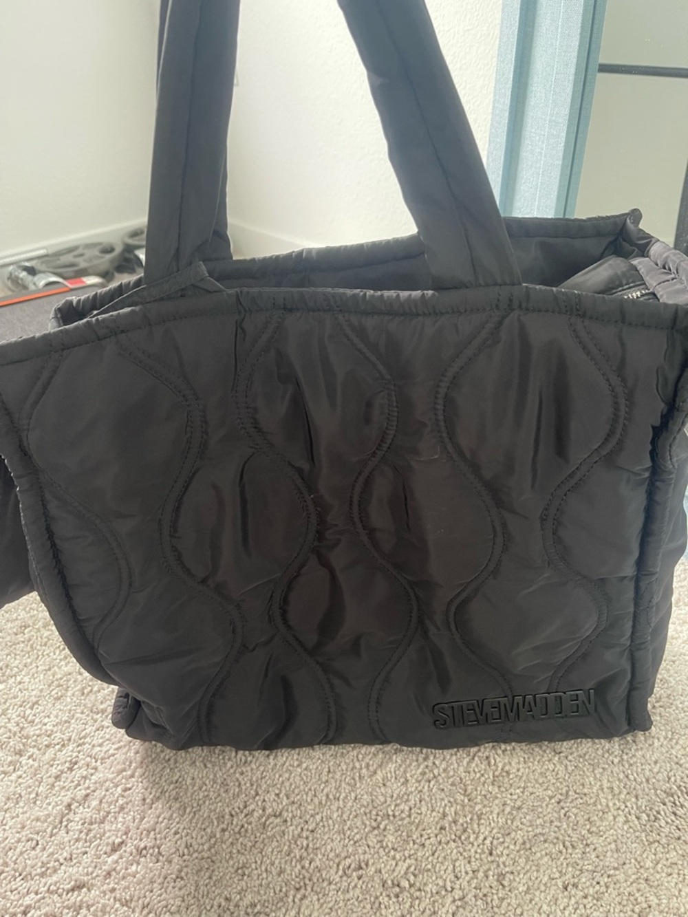 Steve Madden Black Quilted Puffer Tote